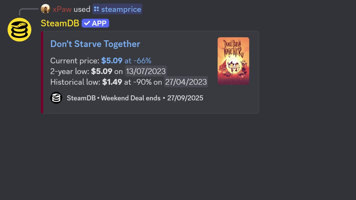 Steam price command example